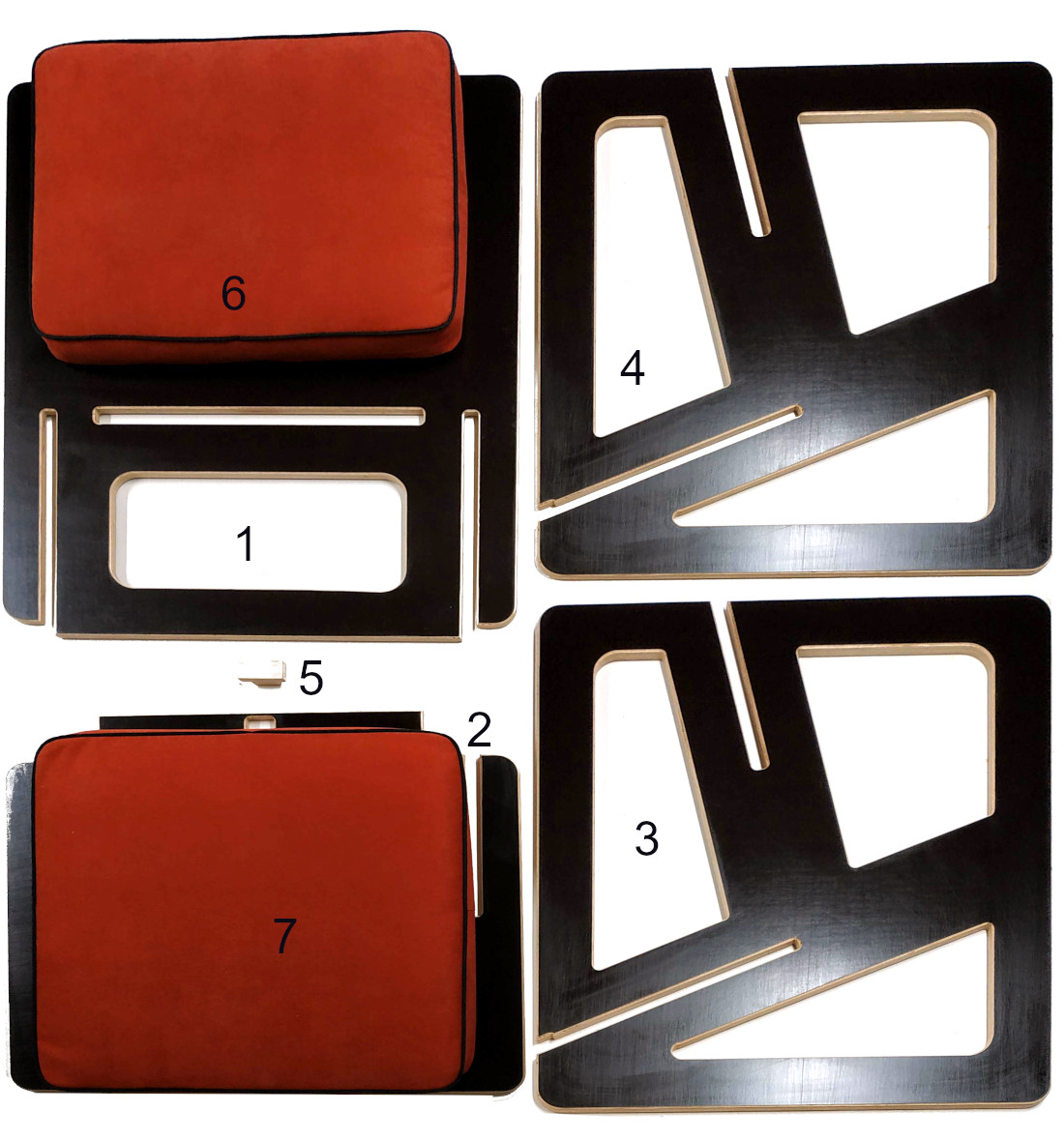 Composant d'un fauteuil sur mesure, accoudoirs, dossier, assise, coussin