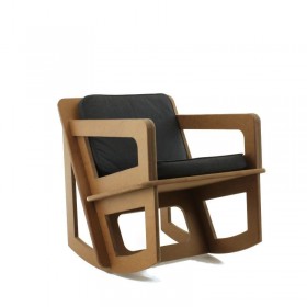 Rocking chair Aero sur-mesure, MDF huilé, coussin noir