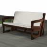 Canapé de jardin fabriqué sur mesure avec coussins gris. Largeur assise 120 cm. Largeur totale 134 cm.