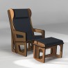 Repose-jambes à bascule à associer à un fauteuil sur-mesure, finition MDF huilé