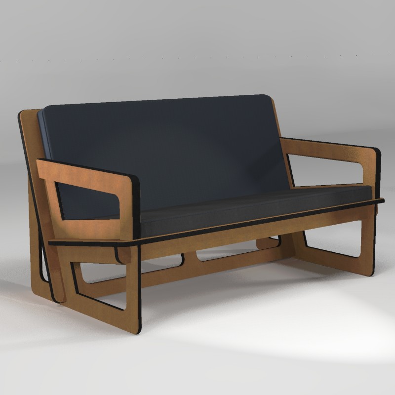 Canapé sur-mesure en MDF huilé, coussin anthracite