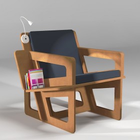 Fauteuil de lecture d'intérieur avec coussin noir et option liseuse (les livres ne sont pas inclus)