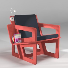 Fauteuil bibliothèque en Valchromat rouge, fabrication sur-mesure