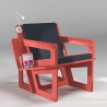 Fauteuil bibliothèque en Valchromat rouge, fabrication sur-mesure