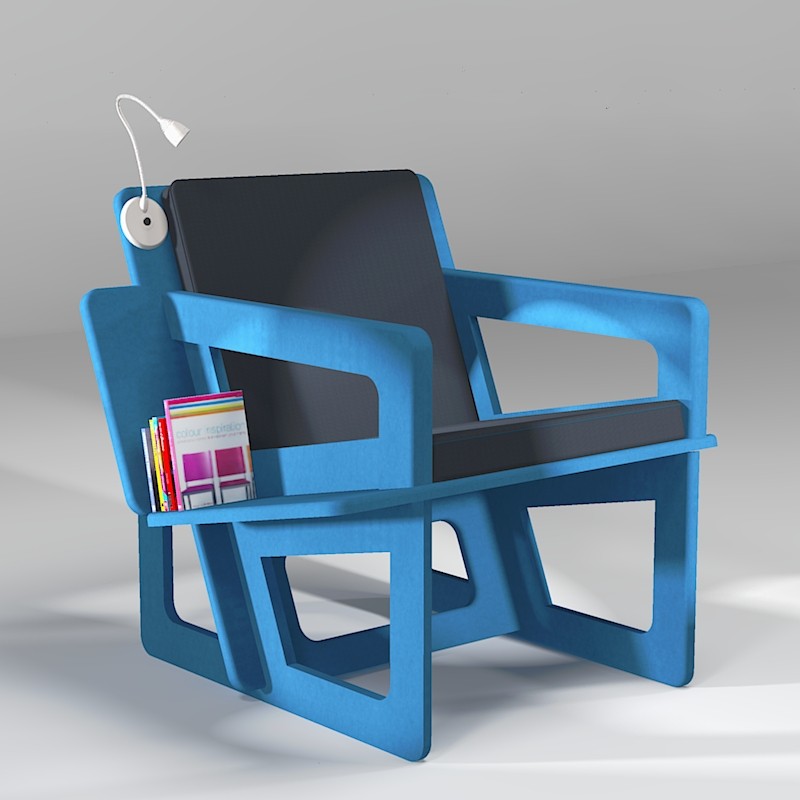 Fauteuil de lecture bleu, un confort taillé sur-mesure. Liseuse à led en option.