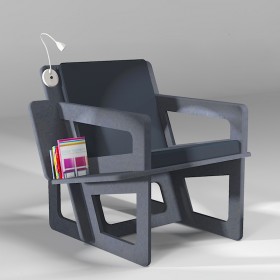 Fauteuil de lecture gris foncé, taillé sur-mesure, dossier mi-hauteur