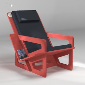 Fauteuil de lecture rouge, taillé sur-mesure, dossier haut avec appui-tête