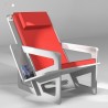 Fauteuil de lecture gris clair, taillé sur-mesure, dossier haut avec appui-tête. Liseuse en option