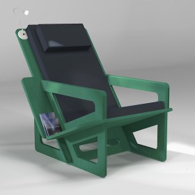 Green bookshelf chair with headrest, tailor-made for small, medium or tall people