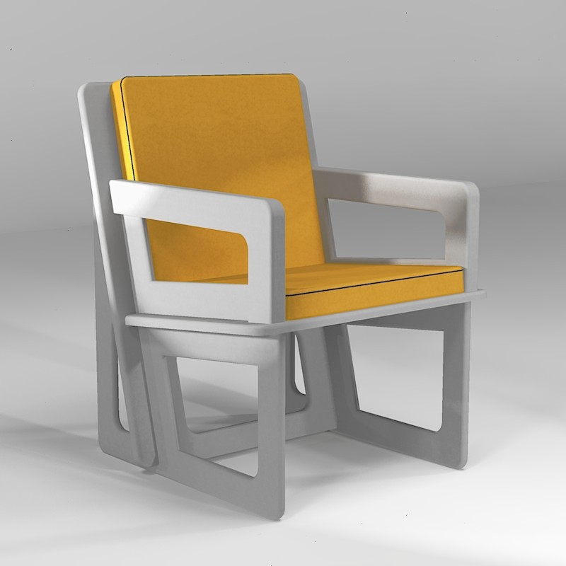 Tailor-made light gray activity armchair, to eat, play or stand up easily whatever your size - yellow cushions