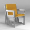 Fauteuil d'activité gris clair sur-mesure, pour manger, jouer ou se relever facilement quelque soit sa taille, coussins jaunes