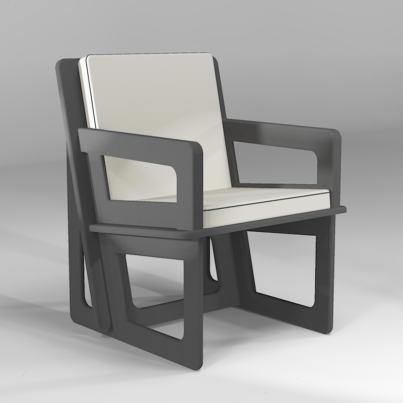 Tailor-made dark gray activity armchair, cushion light grey