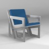 Fauteuil gris clair sur mesure coussin bleu