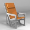 Fauteuil pour le dos fabriqué sur-mesure, dossier haut avec appui-tête, coussin havane