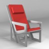 Fauteuil pour le dos fabriqué sur-mesure, dossier haut avec appui-tête, coussin rouge